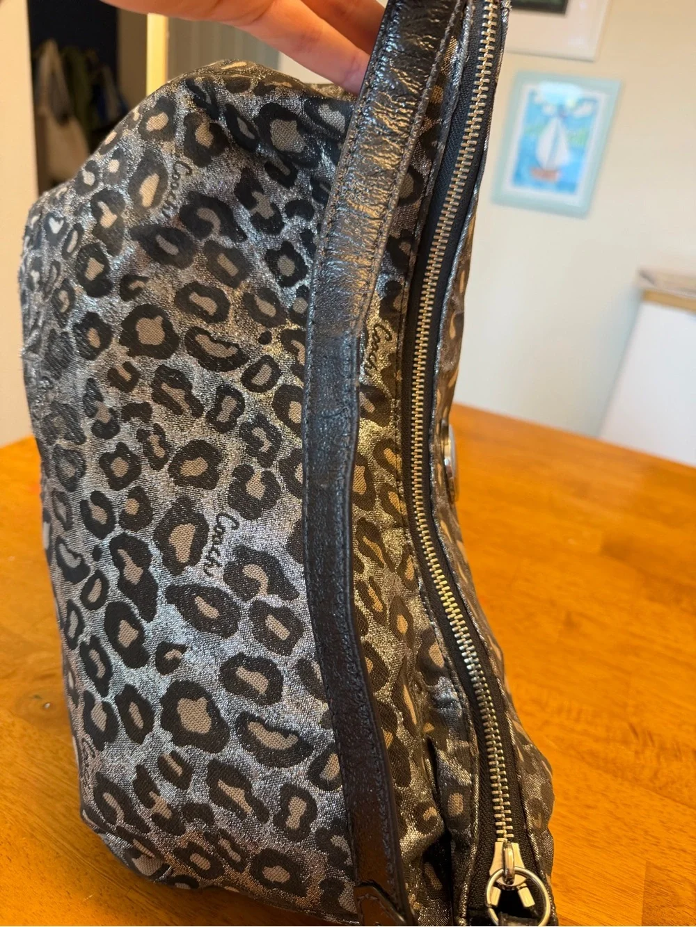 Authentic Rare Coach Ocelot Print Metallic Hobo Bag F21063